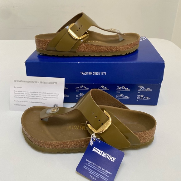 Birkenstock Gizeh Big Buckle Sandal High Shine Mud Green sz 39EU/8US New in Box - Picture 3 of 7